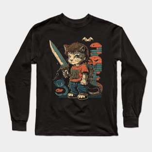 Knife Cat Pixel Art Long Sleeve T-Shirt